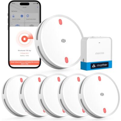 meross Matter WiFi-rökdetektor med MSH450-hubb Röd evakuerings-LED, appaviseringar, EN14604-kompatibel, fungerar med Apple Home och Home Assistant. 6 st meross Matter WiFi-rökdetektor med MSH450-hubb Röd evakuerings-LED, appaviseringar, EN14604-kompatibel, fungerar med Apple Home och Home Assistant. 6 st