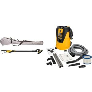 MIRKA LEROS Excenterslip, vägg- och takslip med 180° sliphuvud flexibilitet (Ø 225 mm) och bärväska & industriell dammsugare för vått och torrt bruk 25 liter/sugslang / 1000 W effekt
