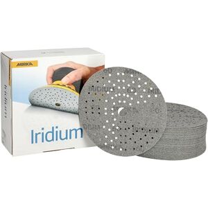 Mirka Iridium Premium sandpapper Ø 150mm / kardborreband / 121-hål/korn 60/50 st/För slipning av lack, spackel, primer, trä, stål, mineraliska material, plast Mirka Iridium Premium sandpapper Ø 150mm / kardborreband / 121-hål/korn 60/50 st/För slipning av lack, spackel, primer, trä, stål, mineraliska material, plast