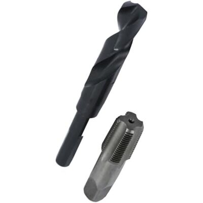 Drill America POU-serien 1/2" NPT gängtapp och borrsats, 1/2" kolstål NPT-kran och 23/32" HSS borr med 1/2" skaft i plastfodral Drill America POU-serien 1/2" NPT gängtapp och borrsats, 1/2" kolstål NPT-kran och 23/32" HSS borr med 1/2" skaft i plastfodral