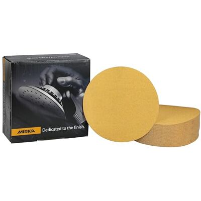 Mirka Gold universellt sandpapper Ø 150mm / självhäftande/korn P120 / 100 st/För slipning av gips, spackel, spånskivor, trä, lack Mirka Gold universellt sandpapper Ø 150mm / självhäftande/korn P120 / 100 st/För slipning av gips, spackel, spånskivor, trä, lack