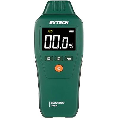 Extech MO50A Kompakt stiftfuktighetsmätare med högkontrast LCD och bakgrundsbelysning Digital fuktdetektor för trä, gips, betong, vattenskadeinspektion och byggmaterial med ljudlarm Extech MO50A Kompakt stiftfuktighetsmätare med högkontrast LCD och bakgrundsbelysning Digital fuktdetektor för trä, gips, betong, vattenskadeinspektion och byggmaterial med ljudlarm