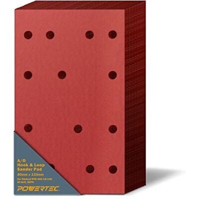 POWERTEC 4R13506-50, 60 Grit for Festool RTS 400/ LS 130, 80mm x 130mm A/O Hook and Loop Sander Pad, 50PK POWERTEC 4R13506-50, 60 Grit for Festool RTS 400/ LS 130, 80mm x 130mm A/O Hook and Loop Sander Pad, 50PK