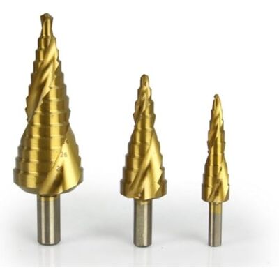 PARENCE . Set med 3 HSS-titanbelagda koniska delade borrar 4–12 mm, 4-20 mm, 4-32 mm delade borrar med flera diameter för metall, stål, plast PARENCE . Set med 3 HSS-titanbelagda koniska delade borrar 4–12 mm, 4-20 mm, 4-32 mm delade borrar med flera diameter för metall, stål, plast