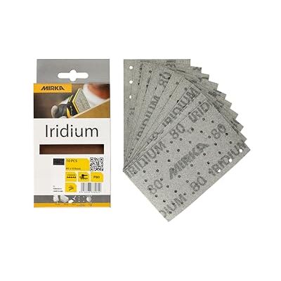Mirka Iridium Premium sandpapper 81x133mm / Kardborreband / 54-hål/korn 80/10 st/För slipning av lack, spackel, grundfärg, trä, stål, mineraliska material, plast Mirka Iridium Premium sandpapper 81x133mm / Kardborreband / 54-hål/korn 80/10 st/För slipning av lack, spackel, grundfärg, trä, stål, mineraliska material, plast