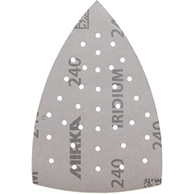 Mirka Iridium Premium sandpapper för hörnslipmaskiner 100x152x152mm / 36-hål/kardborreband/Korn 240/10 st/För slipning av lack, spackel, primer, trä, stål, mineraliska material, plast Mirka Iridium Premium sandpapper för hörnslipmaskiner 100x152x152mm / 36-hål/kardborreband/Korn 240/10 st/För slipning av lack, spackel, primer, trä, stål, mineraliska material, plast