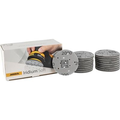 Mirka Iridium Soft slipskivor Ø 77 mm/korn P2000 / Klett Multifit / 20 stycken/skumbaserat slipmedel för precisionsslipning, klarlackslipning, finish Mirka Iridium Soft slipskivor Ø 77 mm/korn P2000 / Klett Multifit / 20 stycken/skumbaserat slipmedel för precisionsslipning, klarlackslipning, finish