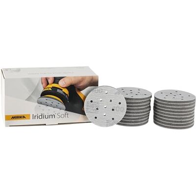 Mirka Iridium Soft slipskivor Ø 77 mm/korn P400 / Klett Multifit / 20 stycken/skumbaserat slipmedel för precisionsslipning, klarlackslipning, finish Mirka Iridium Soft slipskivor Ø 77 mm/korn P400 / Klett Multifit / 20 stycken/skumbaserat slipmedel för precisionsslipning, klarlackslipning, finish