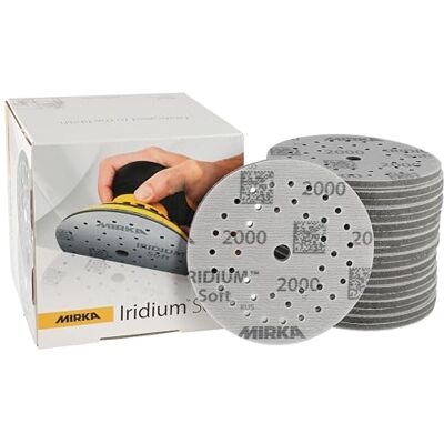 Mirka Iridium Soft slipskivor Ø 125 mm/korn P2000 / Klett Multifit / 20 stycken/skumbaserat slipmedel för precisionsslipning, klarlackslipning, finish Mirka Iridium Soft slipskivor Ø 125 mm/korn P2000 / Klett Multifit / 20 stycken/skumbaserat slipmedel för precisionsslipning, klarlackslipning, finish