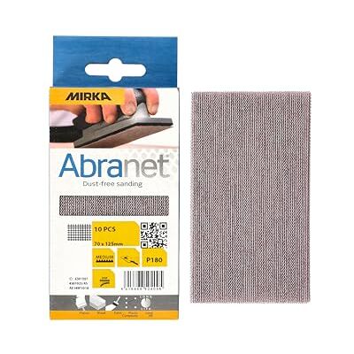 Mirka Abranet slipband med nät 70x125 mm kardborreband/korn P180 / 10 st/för slipning av trä, spackel, lack, plast / AE149F1018 Mirka Abranet slipband med nät 70x125 mm kardborreband/korn P180 / 10 st/för slipning av trä, spackel, lack, plast / AE149F1018