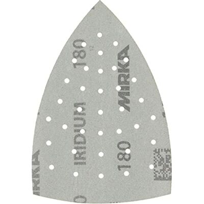 Mirka Iridium Premium sandpapper för hörnslipmaskiner 100x152x152mm / 36-hål/kardborreband/Korn 180/10 st/För slipning av lack, spackel, primer, trä, stål, mineraliska material, plast Mirka Iridium Premium sandpapper för hörnslipmaskiner 100x152x152mm / 36-hål/kardborreband/Korn 180/10 st/För slipning av lack, spackel, primer, trä, stål, mineraliska material, plast