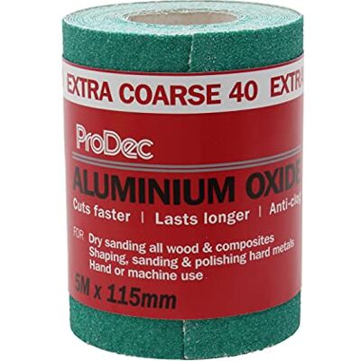 ProDec 5 m rulle 40 korn extra grov kvalitet grön aluminiumoxid slipande slippapper för slipning av trä, färg, gips, fyllning, metall med mera, 115 mm brett sandpapper kompatibelt med ProDec 5 m rulle 40 korn extra grov kvalitet grön aluminiumoxid slipande slippapper för slipning av trä, färg, gips, fyllning, metall med mera, 115 mm brett sandpapper kompatibelt med