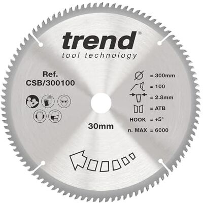 TREND Wood cirkelsågblad, 300 mm diameter, 30 mm borrning, 100 tänder, 2,8 mm skärfog, +5° krok, TCT, extra fin yta, CSB/300100 TREND Wood cirkelsågblad, 300 mm diameter, 30 mm borrning, 100 tänder, 2,8 mm skärfog, +5° krok, TCT, extra fin yta, CSB/300100