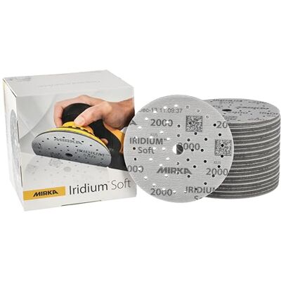 Mirka Iridium Soft Slipskivor Ø 150 mm/Kornstorlek P2000 / Multifit-fästsystem / 20 stycken/Skumplastbaserade slipskivor för precisionsslipning, lackering och finish Mirka Iridium Soft Slipskivor Ø 150 mm/Kornstorlek P2000 / Multifit-fästsystem / 20 stycken/Skumplastbaserade slipskivor för precisionsslipning, lackering och finish