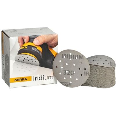 Mirka Iridium Premium sandpapper 77mm 20-hål 320 korn 50 st kardborre Mirka Iridium Premium sandpapper 77mm 20-hål 320 korn 50 st kardborre