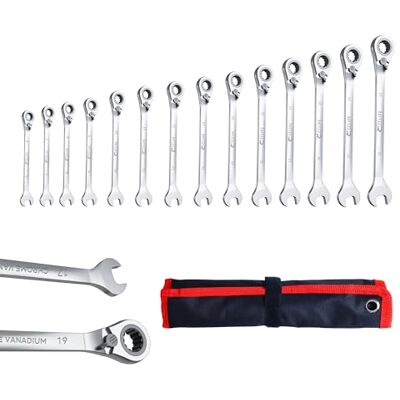 CCLIFE 14 delar omkopplingsbar spärrnyckelsats, ringspärrnyckel gaffelnyckel 6–22 mm, Cr-V 72 tänder, verktygsset för bilreparation, inklusive väska CCLIFE 14 delar omkopplingsbar spärrnyckelsats, ringspärrnyckel gaffelnyckel 6–22 mm, Cr-V 72 tänder, verktygsset för bilreparation, inklusive väska