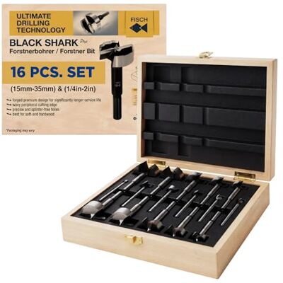 Fisch FSA-375005 16 delar Black Shark Forstner borr kombo set anpassad trälåda innehåller bitar från 15 mm upp till 35 mm och 1/4 tum upp till 2 tum diameter smidd stål tillverkad i Österrike Fisch FSA-375005 16 delar Black Shark Forstner borr kombo set anpassad trälåda innehåller bitar från 15 mm upp till 35 mm och 1/4 tum upp till 2 tum diameter smidd stål tillverkad i Österrike