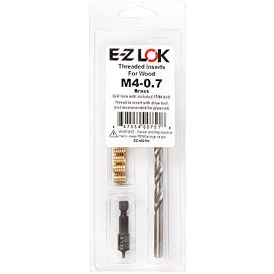 E-Z LOK 400-M4-gänginsatser för trä, installationssats, mässing, innehåller gänginsatser M4-0,7 (10), borr, installationsverktyg E-Z LOK 400-M4-gänginsatser för trä, installationssats, mässing, innehåller gänginsatser M4-0,7 (10), borr, installationsverktyg