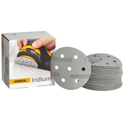 Mirka Iridium Premium slipark 90mm 7-hål korn 180 50-pack kardborre Mirka Iridium Premium slipark 90mm 7-hål korn 180 50-pack kardborre