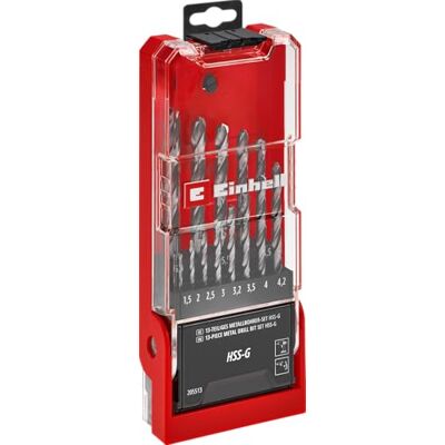 Einhell Accessories Original Einhell 13-delat metallborrset HSS-G (HSS 4241 stål, högpolerad, 135° delad spets, N-typ, fräst spiral, rund skaft, inklusive förvaringsbox) Einhell Accessories Original Einhell 13-delat metallborrset HSS-G (HSS 4241 stål, högpolerad, 135° delad spets, N-typ, fräst spiral, rund skaft, inklusive förvaringsbox)