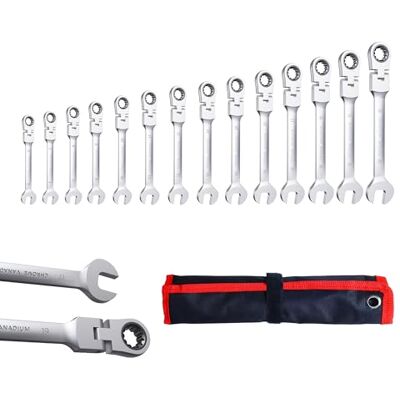 CCLIFE 14-delad spärrnyckelsats, ringspärrnyckel gaffelnyckel 6–22 mm, Cr-V 72 tänder, verktygsset för bilreparation, 180° flexibel, inkl. väska CCLIFE 14-delad spärrnyckelsats, ringspärrnyckel gaffelnyckel 6–22 mm, Cr-V 72 tänder, verktygsset för bilreparation, 180° flexibel, inkl. väska