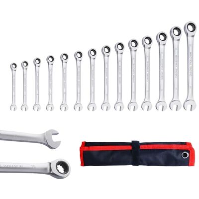 CCLIFE 14 delar spärrnyckelsats, ringspärrnyckel gaffelnyckel 6–22 mm, Cr-V 72 tänder, verktygsset för bilreparation, inklusive väska CCLIFE 14 delar spärrnyckelsats, ringspärrnyckel gaffelnyckel 6–22 mm, Cr-V 72 tänder, verktygsset för bilreparation, inklusive väska