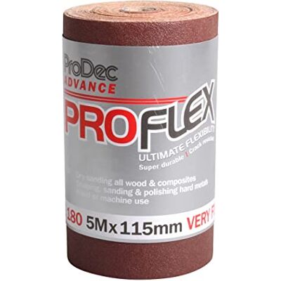 ProDec Advance PAPFV180 Proflex ultra flexibel aluminiumoxid slippapper 180 korn mycket fin kvalitet 5 m x 115 mm rulle, brun ProDec Advance PAPFV180 Proflex ultra flexibel aluminiumoxid slippapper 180 korn mycket fin kvalitet 5 m x 115 mm rulle, brun
