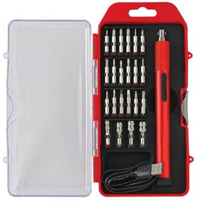 Valex Precisionsskruvmejsel med 4 V litiumbatteri – mini elektrisk skruvdragare med 18 bitar, 4 bussar, LED-ljus, USB-C-laddning, aluminiumkropp, vändbar för skruvning och skruvning Valex Precisionsskruvmejsel med 4 V litiumbatteri – mini elektrisk skruvdragare med 18 bitar, 4 bussar, LED-ljus, USB-C-laddning, aluminiumkropp, vändbar för skruvning och skruvning