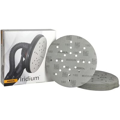 Mirka Iridium sandpapper Ø 225mm / kardborreband / 24 hål/korn 180/25 st/För gips-, vägg- och takslipmaskiner/Slipning av lack, spackel, grundfärg, trä, stål, mineraliska material Mirka Iridium sandpapper Ø 225mm / kardborreband / 24 hål/korn 180/25 st/För gips-, vägg- och takslipmaskiner/Slipning av lack, spackel, grundfärg, trä, stål, mineraliska material