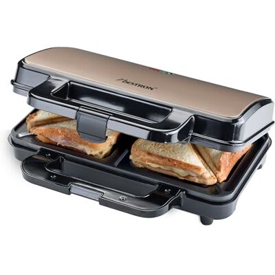 Bestron XL Smörgåsmaskin, non-stick smörgåsbrödrost för 2 smörgåsar, inklusive automatisk temperaturkontroll och standby-indikator, 900 watt, färg: ljusbeige/satin Bestron XL Smörgåsmaskin, non-stick smörgåsbrödrost för 2 smörgåsar, inklusive automatisk temperaturkontroll och standby-indikator, 900 watt, färg: ljusbeige/satin