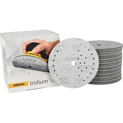 Mirka Iridium Soft slipskivor Ø 150 mm/korn P500 / Klett Multifit / 20 stycken/skumbaserat slipmedel för precisionsslipning, klarlackslipning, finish Mirka Iridium Soft slipskivor Ø 150 mm/korn P500 / Klett Multifit / 20 stycken/skumbaserat slipmedel för precisionsslipning, klarlackslipning, finish