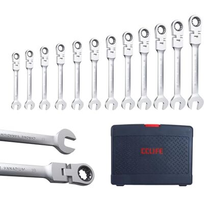 CCLIFE 12-delad spärrnyckelsats, ringspärrnyckel gaffelnyckel 8–19 mm, Cr-V 72 tänder, verktygsset för bilreparation, 180° flexibel, inkl. plastlåda CCLIFE 12-delad spärrnyckelsats, ringspärrnyckel gaffelnyckel 8–19 mm, Cr-V 72 tänder, verktygsset för bilreparation, 180° flexibel, inkl. plastlåda