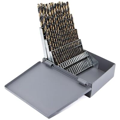 Drill America Borr Amerika KFD60J-SET KFD 60 delar höghastighetsstål Jobber längd borrbit set i metallfodral, svart/guldoxidfinish, rund skaft, spiralflöjt, 135 grader delad spets (paket med 1) Drill America Borr Amerika KFD60J-SET KFD 60 delar höghastighetsstål Jobber längd borrbit set i metallfodral, svart/guldoxidfinish, rund skaft, spiralflöjt, 135 grader delad spets (paket med 1)