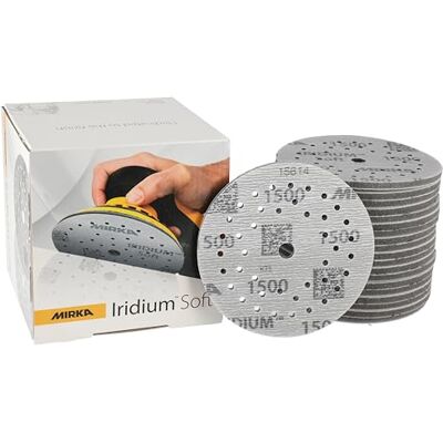 Mirka Iridium Soft slipskivor Ø 125 mm/korn P1500 / Klett Multifit / 20 stycken/skumbaserat slipmedel för precisionsslipning, klarlackslipning, finish Mirka Iridium Soft slipskivor Ø 125 mm/korn P1500 / Klett Multifit / 20 stycken/skumbaserat slipmedel för precisionsslipning, klarlackslipning, finish