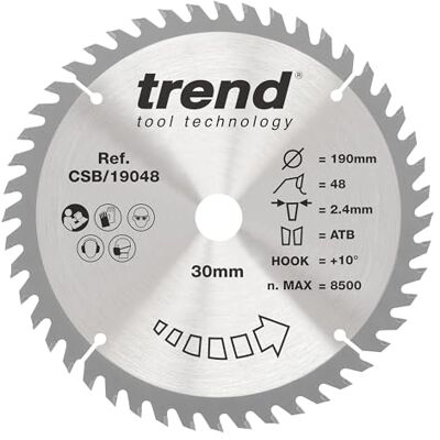 TREND Cirkelsågblad i trä, diameter 190 mm, 30 mm borrning, 48 tänder, 2,4 mm sågstreck, krok +10°, TCT, fin finish, CSB/19048 TREND Cirkelsågblad i trä, diameter 190 mm, 30 mm borrning, 48 tänder, 2,4 mm sågstreck, krok +10°, TCT, fin finish, CSB/19048