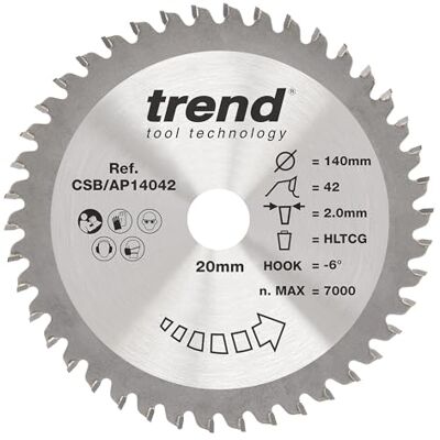 TREND cirkelsågblad av aluminium och plast, 140 mm diameter, 20 mm borrning, 42 tänder, 2 mm skärfog, -6° krokar, TCT, extra fin yta, CSB/AP14042 TREND cirkelsågblad av aluminium och plast, 140 mm diameter, 20 mm borrning, 42 tänder, 2 mm skärfog, -6° krokar, TCT, extra fin yta, CSB/AP14042