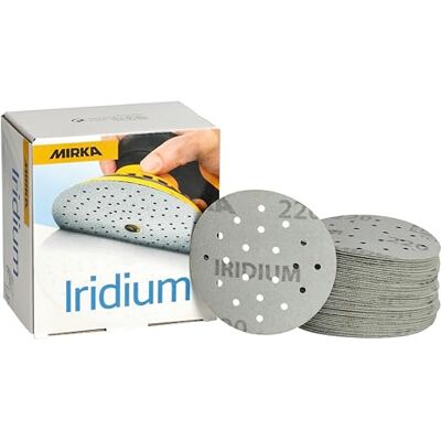 Mirka Iridium Premium sandpapper Ø 77mm / 20-hål/Kardborreband/korn 220/50 st/För slipning av lack, spackel, grundfärg, trä, stål, mineraliska material, plast Mirka Iridium Premium sandpapper Ø 77mm / 20-hål/Kardborreband/korn 220/50 st/För slipning av lack, spackel, grundfärg, trä, stål, mineraliska material, plast