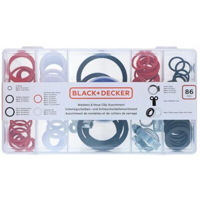 Black & Decker Set med packningar, brickor och klämmor 86 delar Black & Decker Set med packningar, brickor och klämmor 86 delar