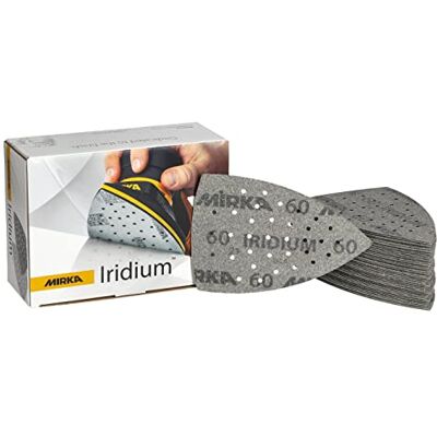 Mirka Iridium Premium sandpapper för hörnslipmaskiner 100x152x152mm / 36-hål/kardborreband/Korn 60/50 st/För slipning av lack, spackel, primer, trä, stål, mineraliska material, plast Mirka Iridium Premium sandpapper för hörnslipmaskiner 100x152x152mm / 36-hål/kardborreband/Korn 60/50 st/För slipning av lack, spackel, primer, trä, stål, mineraliska material, plast