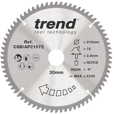 TREND cirkelsågblad av aluminium och plast, 210 mm diameter, 30 mm borrning, 72 tänder, 2,8 mm skärfog, -6° krok, TCT, extra fin yta, CSB/AP21072 TREND cirkelsågblad av aluminium och plast, 210 mm diameter, 30 mm borrning, 72 tänder, 2,8 mm skärfog, -6° krok, TCT, extra fin yta, CSB/AP21072