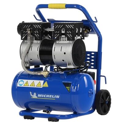 Michelin Tyst mobil luftkompressor MX 10/1, oljefri luftkompressor, maximalt tryck 8 bar, effekt 1 hk, tank 10 liter, ljudnivå 58 dB LpA Michelin Tyst mobil luftkompressor MX 10/1, oljefri luftkompressor, maximalt tryck 8 bar, effekt 1 hk, tank 10 liter, ljudnivå 58 dB LpA