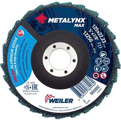 Weiler Metalynx Max – fin kornstorlek 125 x 22,23, F27, vinkelslip – polerskivor för slipning och polering form 27 förpackning med 10 st Weiler Metalynx Max – fin kornstorlek 125 x 22,23, F27, vinkelslip – polerskivor för slipning och polering form 27 förpackning med 10 st