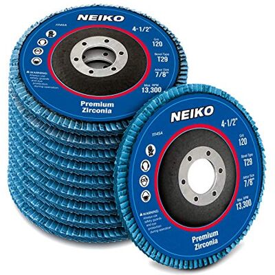 Neiko 11145A Slipskivor i 10-pack i zirkonia, 11,4 cm i diameter, för vinkelslipar, 120 kornstorlek, platta T29-sliphjul, 2,2 cm (7/8 tum) axel, för trä- och metallslipning Neiko 11145A Slipskivor i 10-pack i zirkonia, 11,4 cm i diameter, för vinkelslipar, 120 kornstorlek, platta T29-sliphjul, 2,2 cm (7/8 tum) axel, för trä- och metallslipning