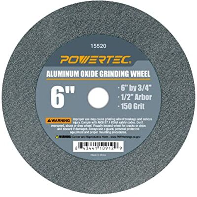 POWERTEC 15520 aluminiumoxid sliphjul, 6 tum x 3/4 tum, 1/2 tum berså 150 korn POWERTEC 15520 aluminiumoxid sliphjul, 6 tum x 3/4 tum, 1/2 tum berså 150 korn