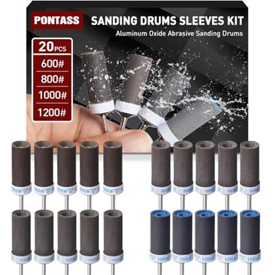 PONTASS 20 stycken sliphylsor set för Dremel rotationsverktyg med 3 mm skaft 600/800/1000/1200 korn sliptillbehör, sliprullar för slipning och rost metallkant rivning sten trä slipning PONTASS 20 stycken sliphylsor set för Dremel rotationsverktyg med 3 mm skaft 600/800/1000/1200 korn sliptillbehör, sliprullar för slipning och rost metallkant rivning sten trä slipning