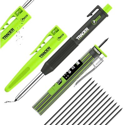 Tracer Pencil 2.0 kit – djupa hål snickarpenna med 12 utbytesledningar och hölster – 2,8 mm precisionskopplar. Tracer Pencil 2.0 kit – djupa hål snickarpenna med 12 utbytesledningar och hölster – 2,8 mm precisionskopplar.
