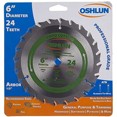 Oshlun SBW-060024 6 tum 24 tand ATB allmänna ändamål och trimningssågblad med 1,27 cm borr Oshlun SBW-060024 6 tum 24 tand ATB allmänna ändamål och trimningssågblad med 1,27 cm borr