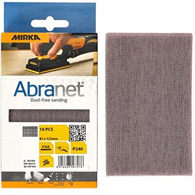 MIRKA Abranet Mesh Sandpapper 81x133 mm - P240 - 10 st - för trä, gips, färg, plast - AE178F1025 MIRKA Abranet Mesh Sandpapper 81x133 mm - P240 - 10 st - för trä, gips, färg, plast - AE178F1025
