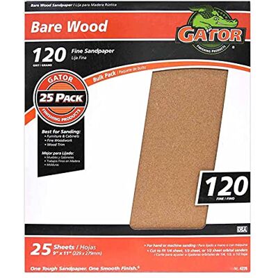 GATOR FINISHING PRODUCTS Gator efterbehandling 4226 120 korn naken trä slipskivor (25-pack), 9 tum x 11 tum GATOR FINISHING PRODUCTS Gator efterbehandling 4226 120 korn naken trä slipskivor (25-pack), 9 tum x 11 tum