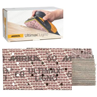 Mirka slippapper Ultimax Ligno 81x133 mm korn P60, multifit-hålning med kardborreband, för trä, 50-pack Mirka slippapper Ultimax Ligno 81x133 mm korn P60, multifit-hålning med kardborreband, för trä, 50-pack
